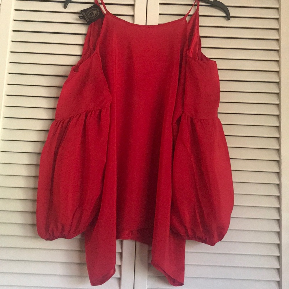 AUM Couture Open Shoulder Flowy Silk Top
